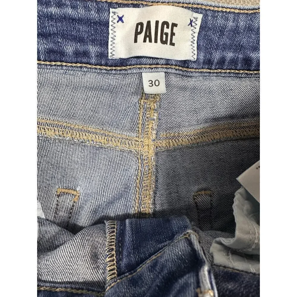 Paige Hoxton Ankle Skinny Jeans Size 30 Distressed Raw Hem Blue Denim
